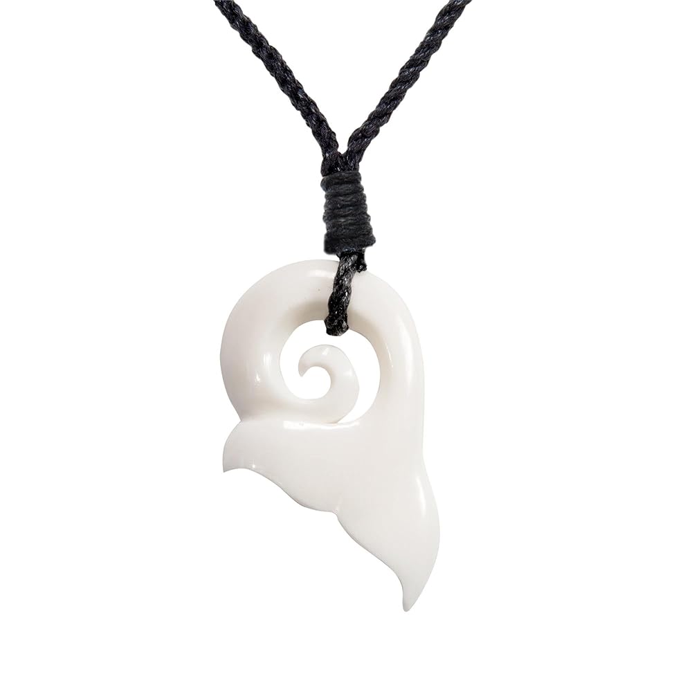 81stgeneration Koru Whale Tail Carved Bone Pendant Hawaii
